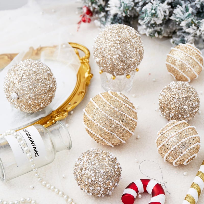 Munansli Champagne Gold Christmas Ball Ornaments, Christmas Ball Decorations Shatterproof Plastic Hanging Pearl Balls for Holiday Party(70mm/2.76", 12ct) - Image 2