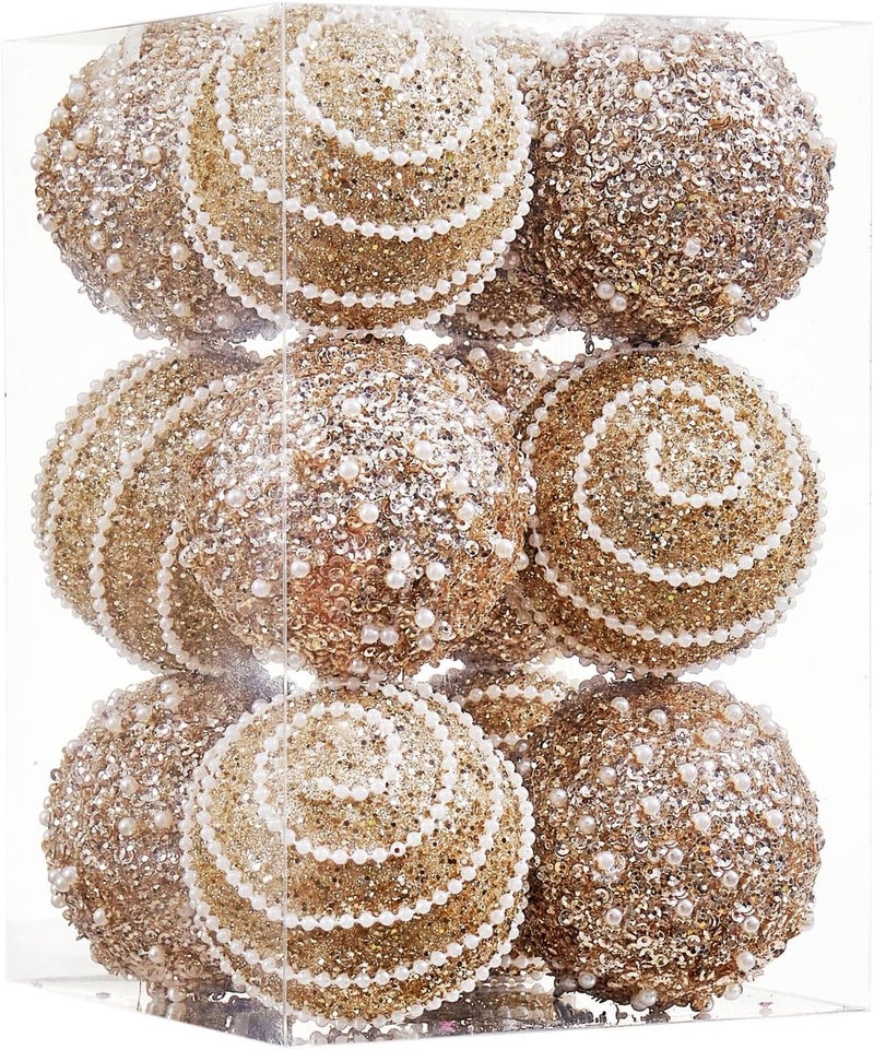 Munansli Champagne Gold Christmas Ball Ornaments, Christmas Ball Decorations Shatterproof Plastic Hanging Pearl Balls for Holiday Party(70mm/2.76", 12ct) - Image 1