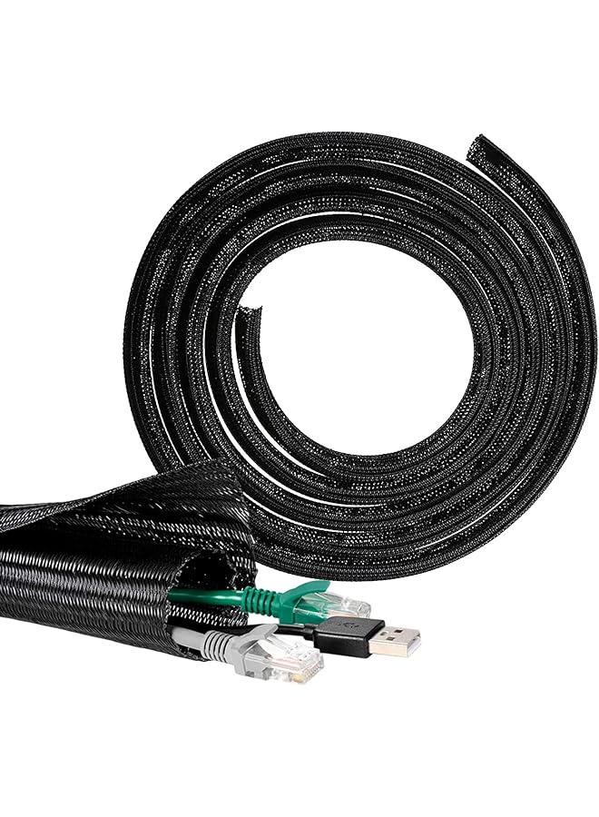 6.56 Ft Long Cable Sleeve, Split Sleeving Cord Protector for Cable Power Audio Video Management, Protect Pet From Chewing Touching(4/5'' Diameter, Black)