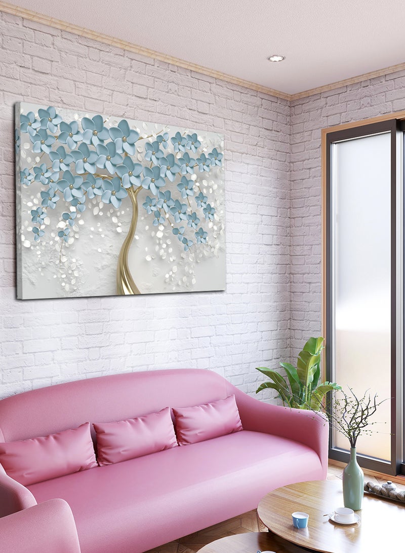 لوحة كانفاس على إطار خشبي بتصميم شجرة زرقاء - Image 1