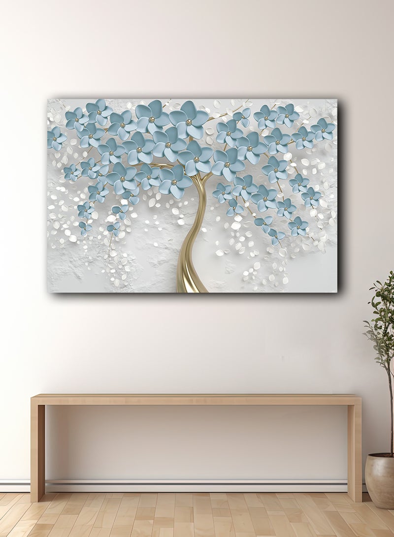 لوحة كانفاس على إطار خشبي بتصميم شجرة زرقاء - Image 3