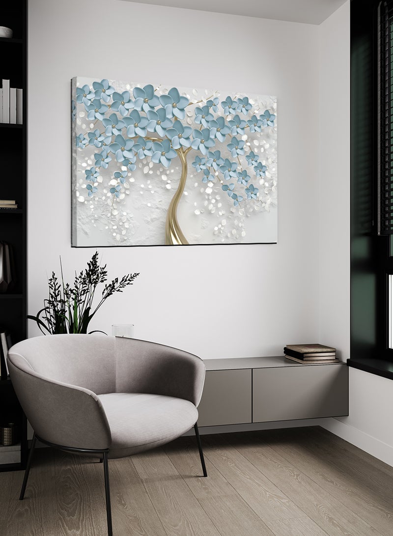 لوحة كانفاس على إطار خشبي بتصميم شجرة زرقاء - Image 2