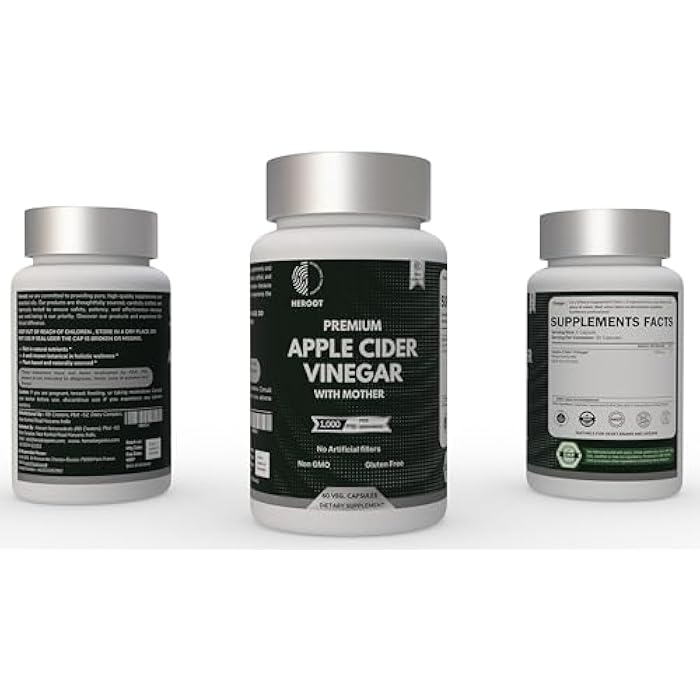 Heroot Apple Cider Vinegar (ACV) 500mg Non-GMO, Gluten Free Supplement (60 Capsules) - Image 4
