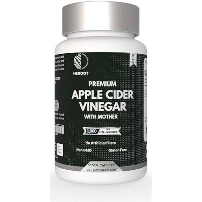 Heroot Apple Cider Vinegar (ACV) 500mg Non-GMO, Gluten Free Supplement (60 Capsules) - Image 1