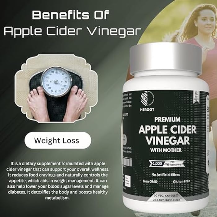 Heroot Apple Cider Vinegar (ACV) 500mg Non-GMO, Gluten Free Supplement (60 Capsules) - Image 5