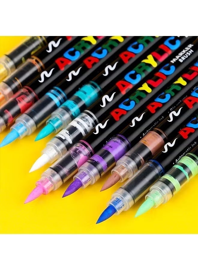 nookly 12 Colors Acrylic Paint Marker Set, Soft Tip Odorless Stackable Smooth Flow Drawing Pens for Students Artists - Image 3