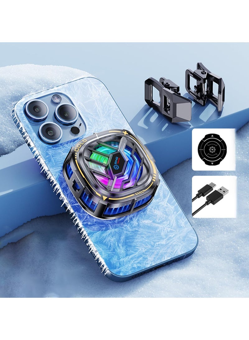 Magnetic Cell Phone Cooler, Phone Cooling Fan with RGB Light and Temperature Display, Portable Lightweight Mobile Phone Cooling Fan, Phone Radiator for Mobile Gaming, Live Streaming - Image 1