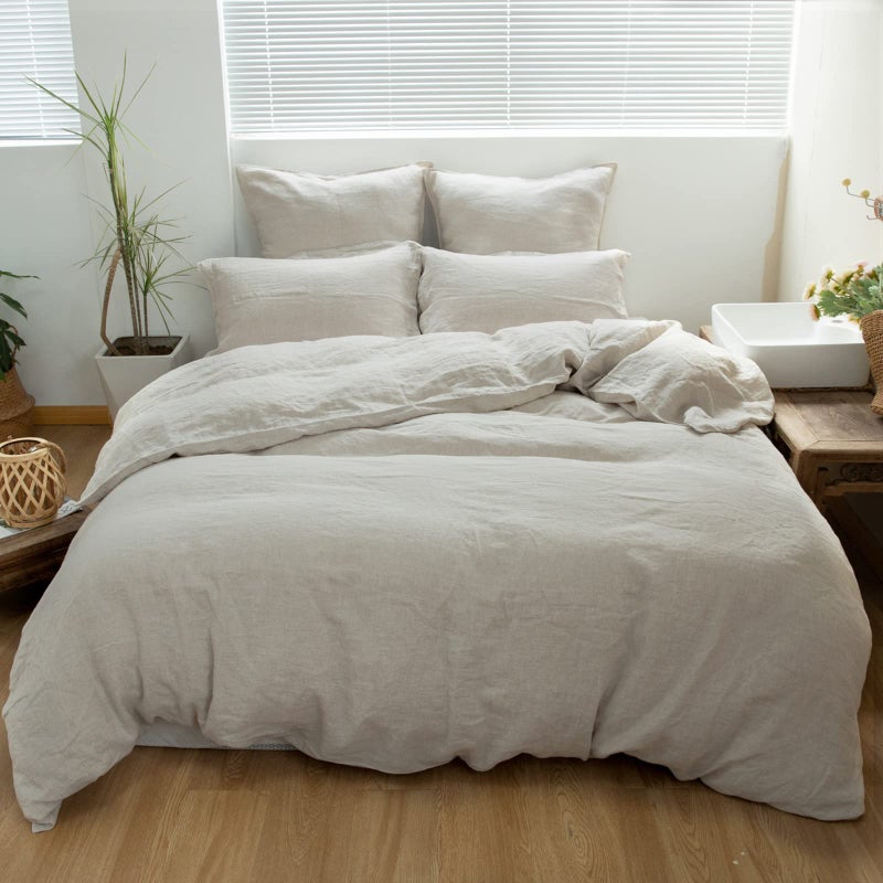 SimpleOpulence 100 Linen Duvet Cover Set 2pcs Basic Style Natural French Washed Flax Solid Color Soft Breathable Farmhouse Bedding with Button Closure Linen Twin