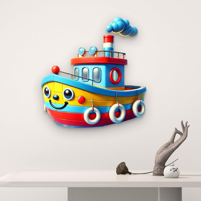 CLITHS Boat Kids Toy Wall Hanging MDF Cutouts 3D Illusion Cartoon Boat for Kids Room Decor, Playroom Wall Art, Gift for Boys, 12 Inch - Image 5