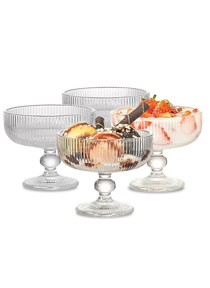 BLISS START BLISS START Glass Ice Cream Bowls Glass Dessert Cups with Gold Spoon Fruit Parfait Cups for Sundae Ice Cream Fruit Cocktail Footed Dessert Cups 270ML Pack of 4 Lining  - Image 1