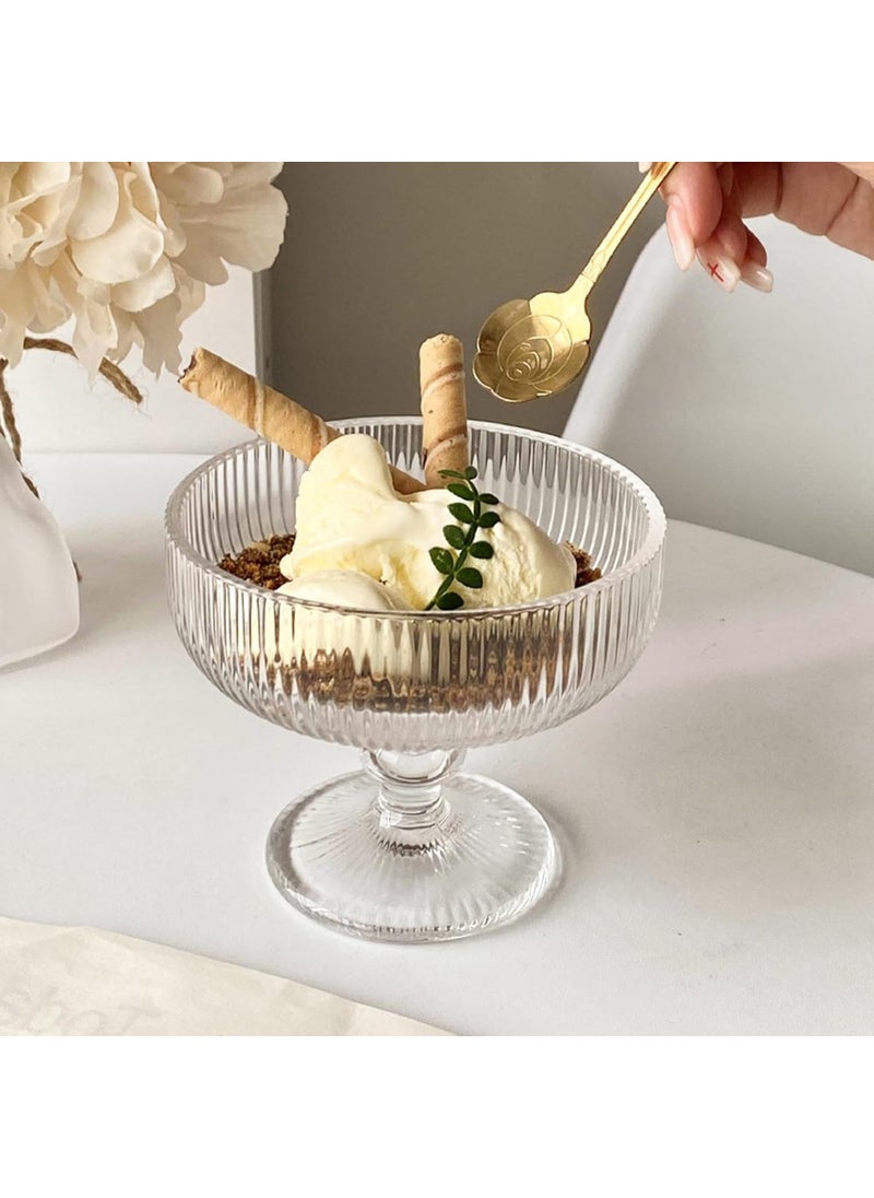 BLISS START BLISS START Glass Ice Cream Bowls Glass Dessert Cups with Gold Spoon Fruit Parfait Cups for Sundae Ice Cream Fruit Cocktail Footed Dessert Cups 270ML Pack of 4 Lining  - Image 5
