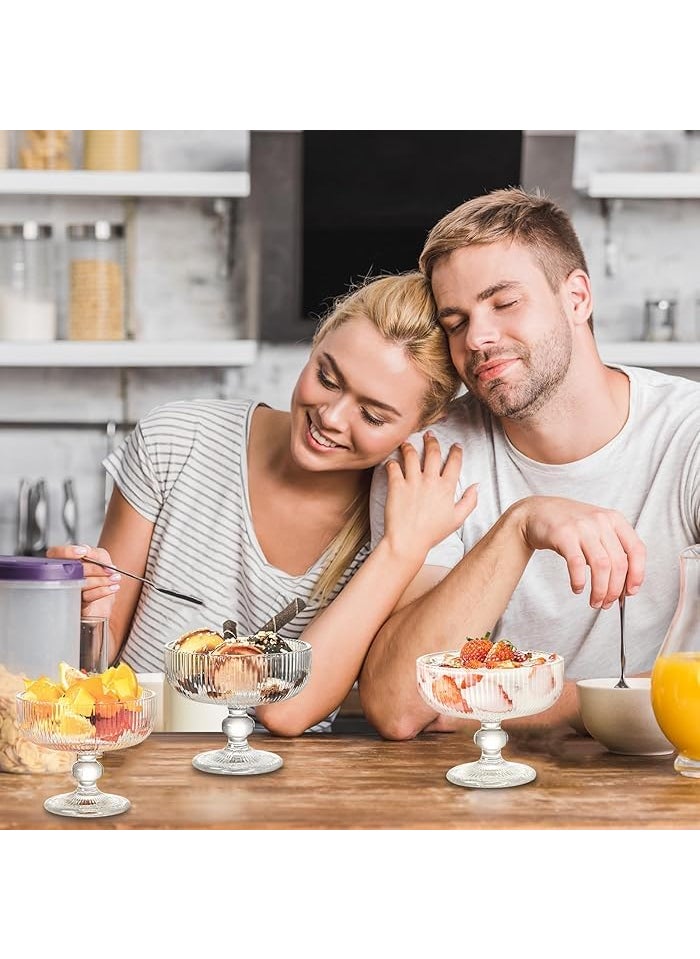 BLISS START BLISS START Glass Ice Cream Bowls Glass Dessert Cups with Gold Spoon Fruit Parfait Cups for Sundae Ice Cream Fruit Cocktail Footed Dessert Cups 270ML Pack of 4 Lining  - Image 3