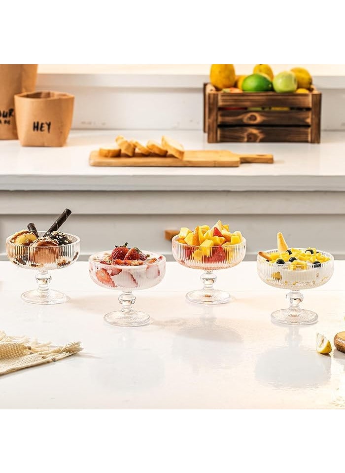 BLISS START BLISS START Glass Ice Cream Bowls Glass Dessert Cups with Gold Spoon Fruit Parfait Cups for Sundae Ice Cream Fruit Cocktail Footed Dessert Cups 270ML Pack of 4 Lining  - Image 2