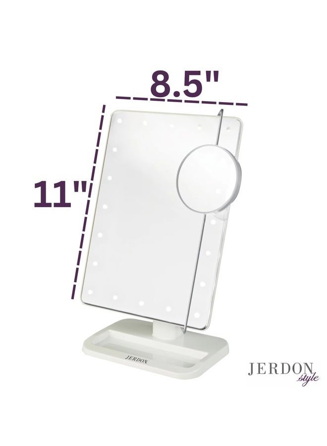 Jerdon 8-Inch by 11-Inch Lighted Vanity Mirror - Rectangular Tabletop Mirror in White with 10X Magnification Spot Mirror - Model JS811W - Image 3
