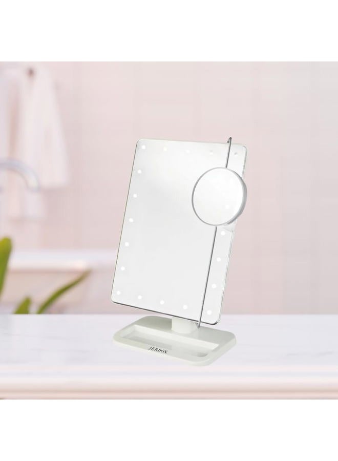Jerdon 8-Inch by 11-Inch Lighted Vanity Mirror - Rectangular Tabletop Mirror in White with 10X Magnification Spot Mirror - Model JS811W - Image 4