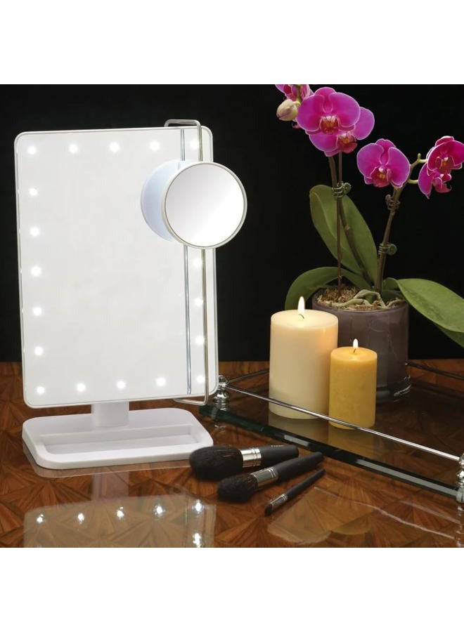 Jerdon 8-Inch by 11-Inch Lighted Vanity Mirror - Rectangular Tabletop Mirror in White with 10X Magnification Spot Mirror - Model JS811W - Image 2