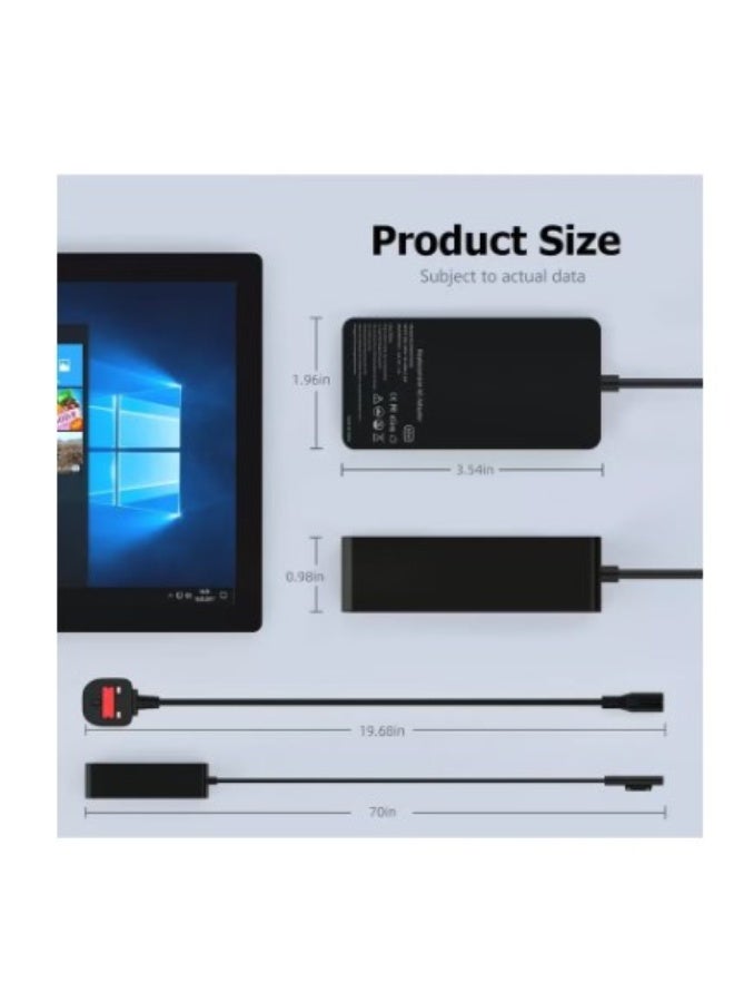 Terabyte 65W Surface Pro Laptop Charger for Microsoft Surface Pro 10, 9, 8, 7+, 7, 6, 5, 4, 3, X, Windows Surface Laptop 6, 5, 4, 3, 2, 1, Surface Go Tablet, Surface Book 3, 2, 1, Support 44W, 36W, LED, 10FT - Image 2
