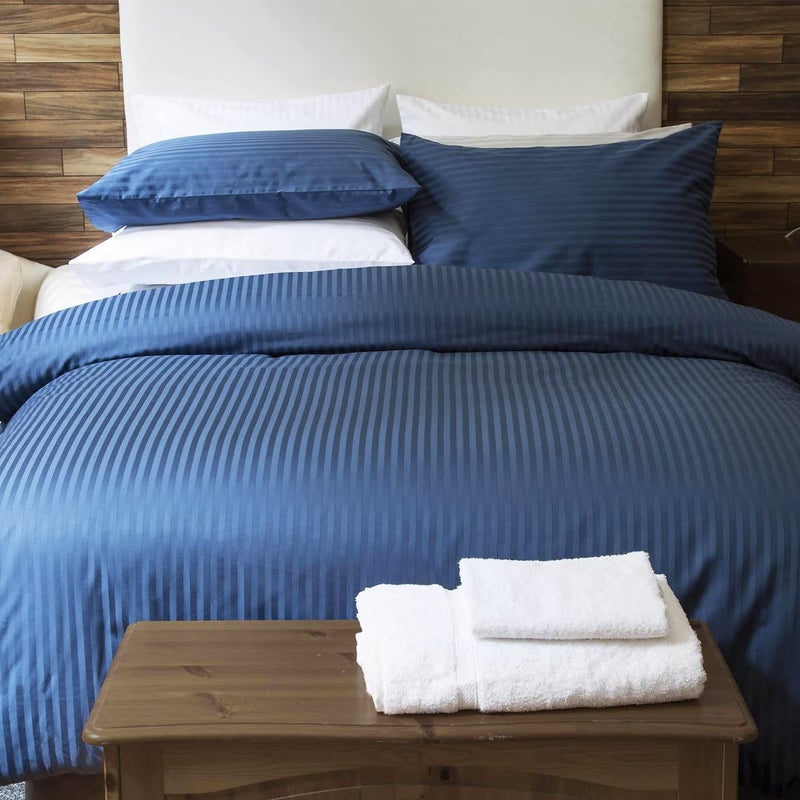 Vocal Store Microfiber 2-Piece Quilt/Duvet/Comforter Cover Set - Single Size (66x90-inch, Striped with Pillow Cover, Blue) - Image 1