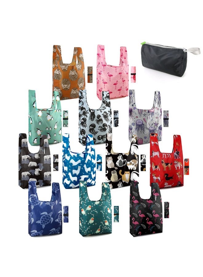 BeeGreen Christmas Gifts Animal Lover Gifts for Women Reusable Grocery Bags Foldable Shopping Totes 12 Pack Cute Holiday Bags with Handles Large Cloth Gift Bags Cute Groceries Bags Bulk Heavy Duty - Image 1