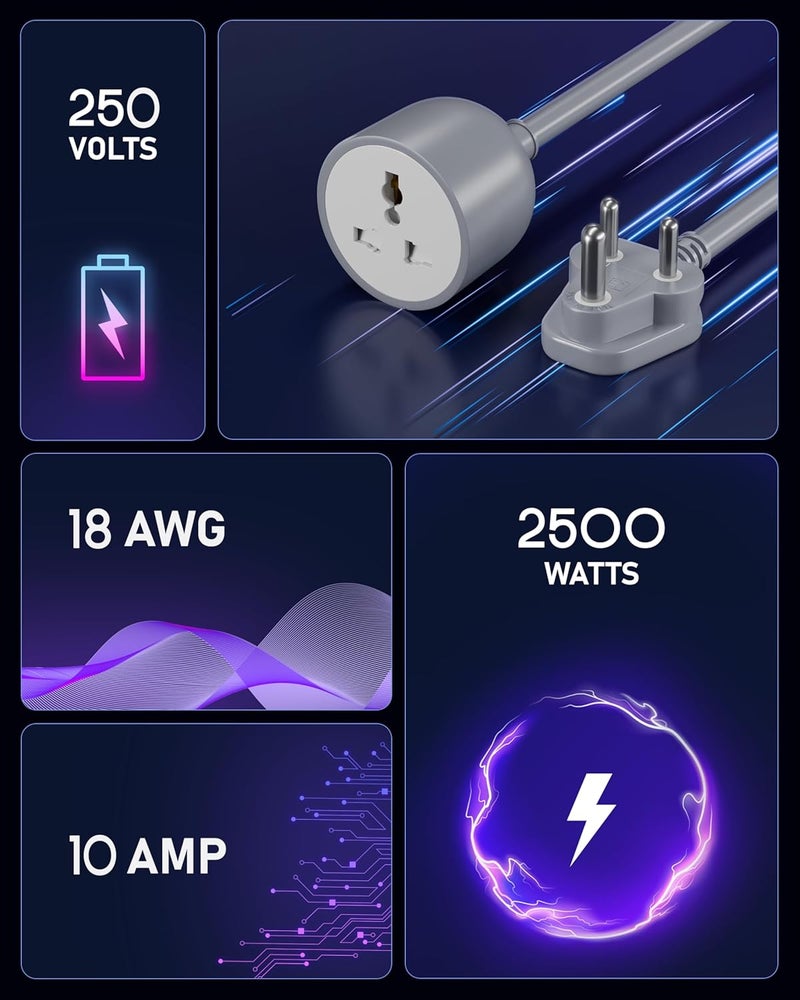 FEDUS سلك تمديد طاقة 15 متر 18AWG ثقيل من ذكر إلى أنثى 3 دبابيس للأجهزة الثقيلة، سلك طاقة داخلي خارجي 10 أمبير، موسع سلك الطاقة للأجهزة، الإلكترونيات وأدوات الطاقة - Image 4