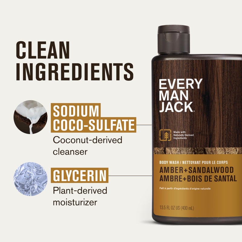 Every Man Jack Men's Body Wash Variety Pack - Includes 3 Body Washes with Natural Ingredients & Incredible Scents - Amber + Sandalwood, Cedar + Red Sage, Sea Minerals + Citron Fragrances (3 Pack) - Image 4