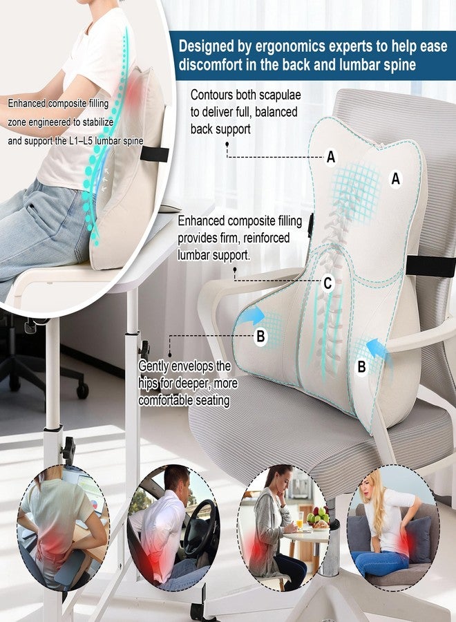 Ailuteie Lumbar Support Pillow - Multi-Functional Ergonomic Back Cushion for Office Chair, Car Seat & Sofa, Reading Pillow with Firm Multi-Zone Support to Relieve Lower Back Pain,Misty White - Image 4