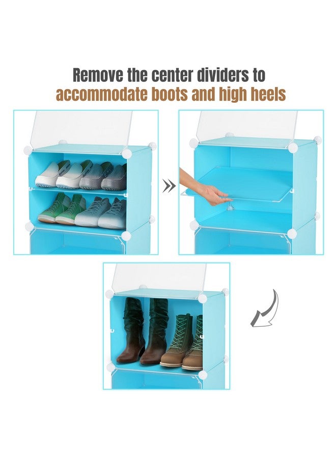 ABOUT SPACE Plastic Shoe Rack Organizer - 8 Layer Shoe Stand with Hanger&Door for Home - DIY 12 Pair Portable,Expandable 4 Cube Shoe for Boots,Heels,Slipper for Women,Men,Outdoor(Blue) - Image 5
