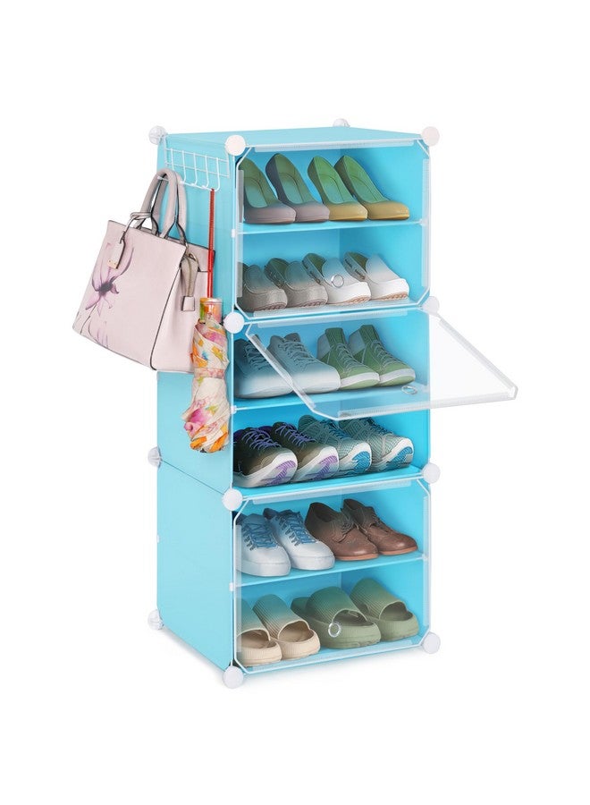 ABOUT SPACE Plastic Shoe Rack Organizer - 8 Layer Shoe Stand with Hanger&Door for Home - DIY 12 Pair Portable,Expandable 4 Cube Shoe for Boots,Heels,Slipper for Women,Men,Outdoor(Blue) - Image 1
