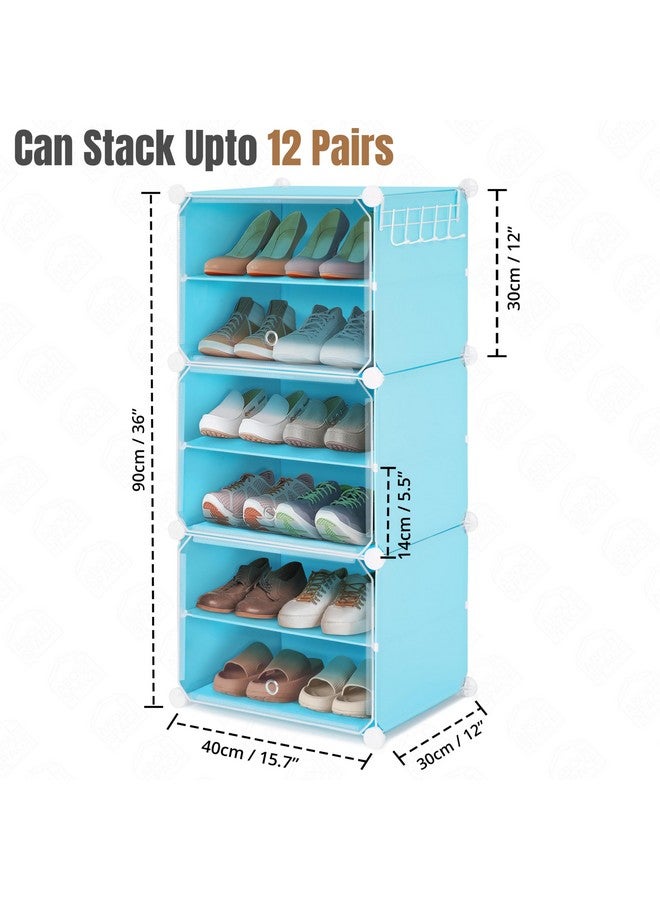 ABOUT SPACE Plastic Shoe Rack Organizer - 8 Layer Shoe Stand with Hanger&Door for Home - DIY 12 Pair Portable,Expandable 4 Cube Shoe for Boots,Heels,Slipper for Women,Men,Outdoor(Blue) - Image 2