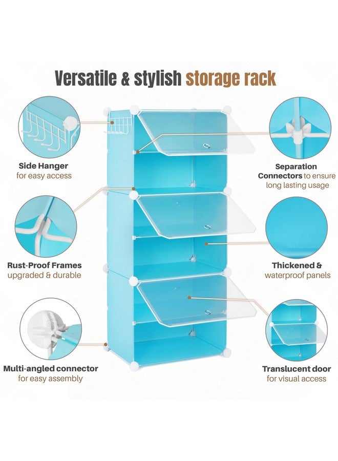 ABOUT SPACE Plastic Shoe Rack Organizer - 8 Layer Shoe Stand with Hanger&Door for Home - DIY 12 Pair Portable,Expandable 4 Cube Shoe for Boots,Heels,Slipper for Women,Men,Outdoor(Blue) - Image 3