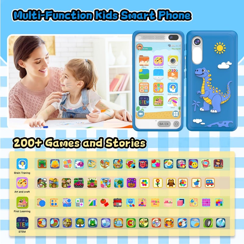 E teacher Kids Smart Phone Toys For Boys Girls  Christmas Birthday Gifts For Kids Cell Phone Toy  Mini Smart Phone Toys With Dual Camera  Game  Music Player  8Gb Card (Blue) - Image 2