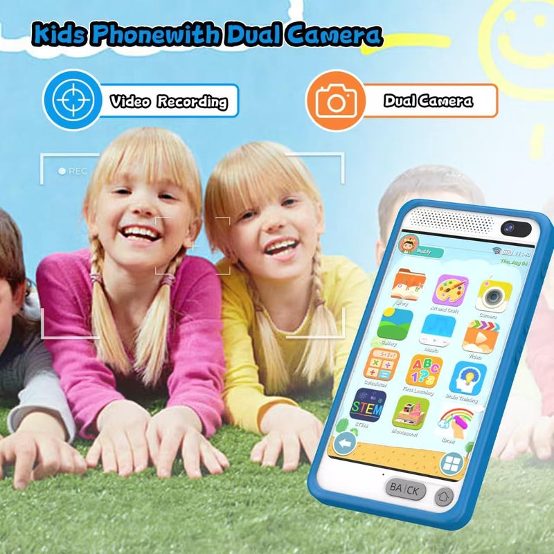 E teacher Kids Smart Phone Toys For Boys Girls  Christmas Birthday Gifts For Kids Cell Phone Toy  Mini Smart Phone Toys With Dual Camera  Game  Music Player  8Gb Card (Blue) - Image 5