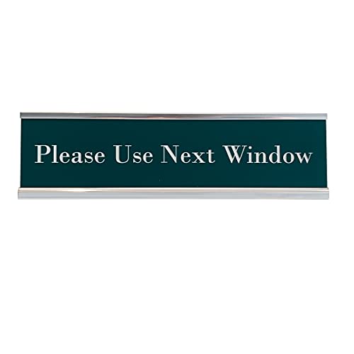 NapTags Please Use Next Window Sign for Counter, 8" x 2", Sign comes with Silver Aluminum Desktop Nameplate Holder - Image 1