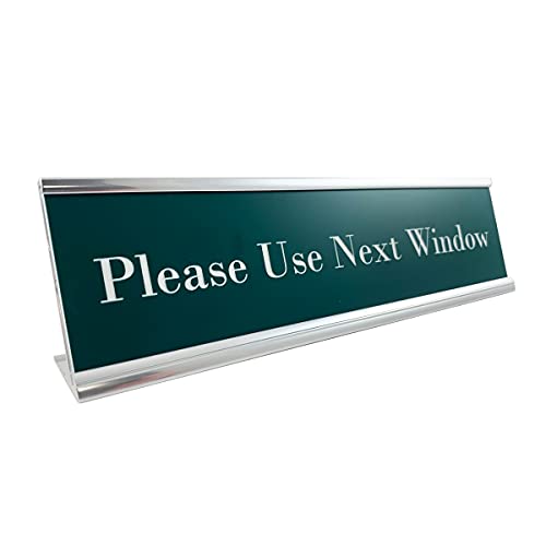 NapTags Please Use Next Window Sign for Counter, 8" x 2", Sign comes with Silver Aluminum Desktop Nameplate Holder - Image 2