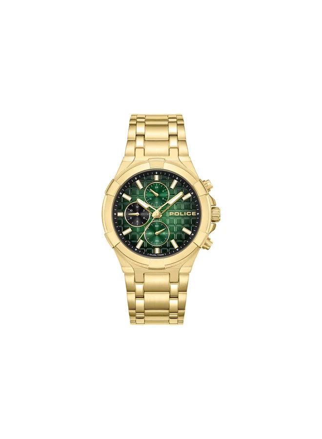 POLICE Guardian Green Dial Gold Stainless Steel Bracelet Multifunction Watch for Men - 42mm