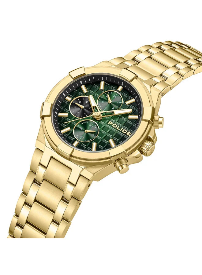 POLICE Guardian Green Dial Gold Stainless Steel Bracelet Multifunction Watch for Men - 42mm