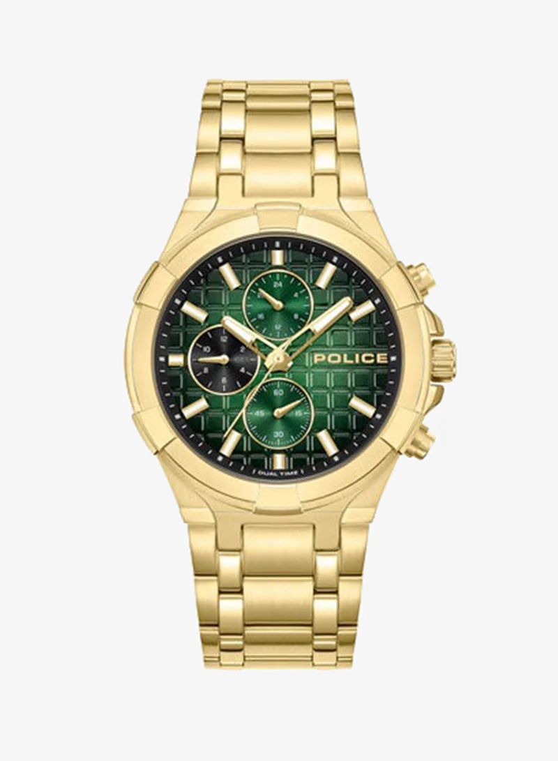POLICE Guardian Green Dial Gold Stainless Steel Bracelet Multifunction Watch for Men - 42mm