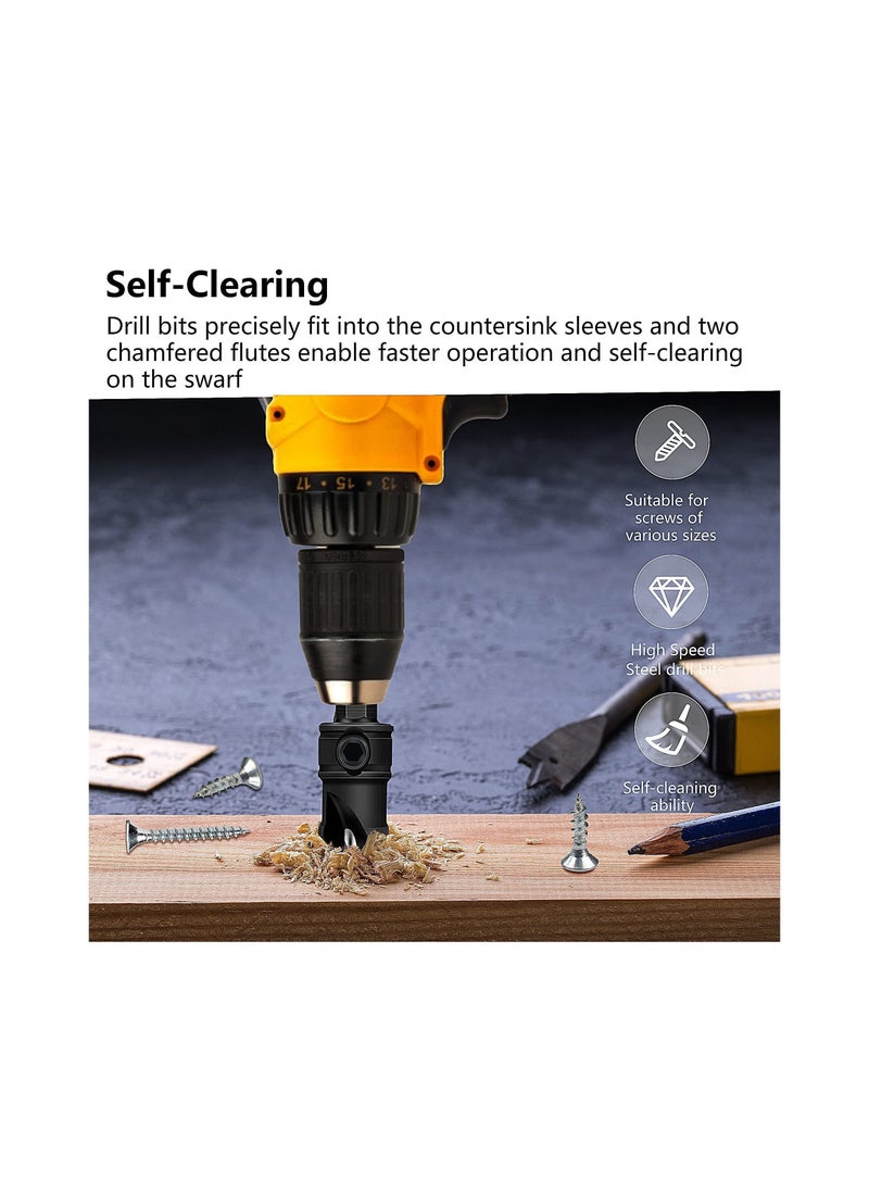 Y&D - 82°Countersink Drill Bit, SYOSI 5Pcs Free Replaceable HSS Bits for Wood 3/8" Quick-Change, Chamfered Adjustable Drilling Tool Kit on Pilot Counter Sink Holes Woodworking - Image 1