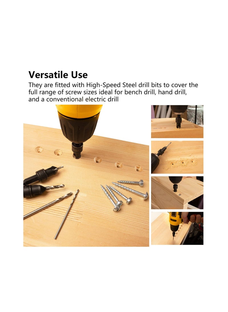 Y&D - 82°Countersink Drill Bit, SYOSI 5Pcs Free Replaceable HSS Bits for Wood 3/8" Quick-Change, Chamfered Adjustable Drilling Tool Kit on Pilot Counter Sink Holes Woodworking - Image 1