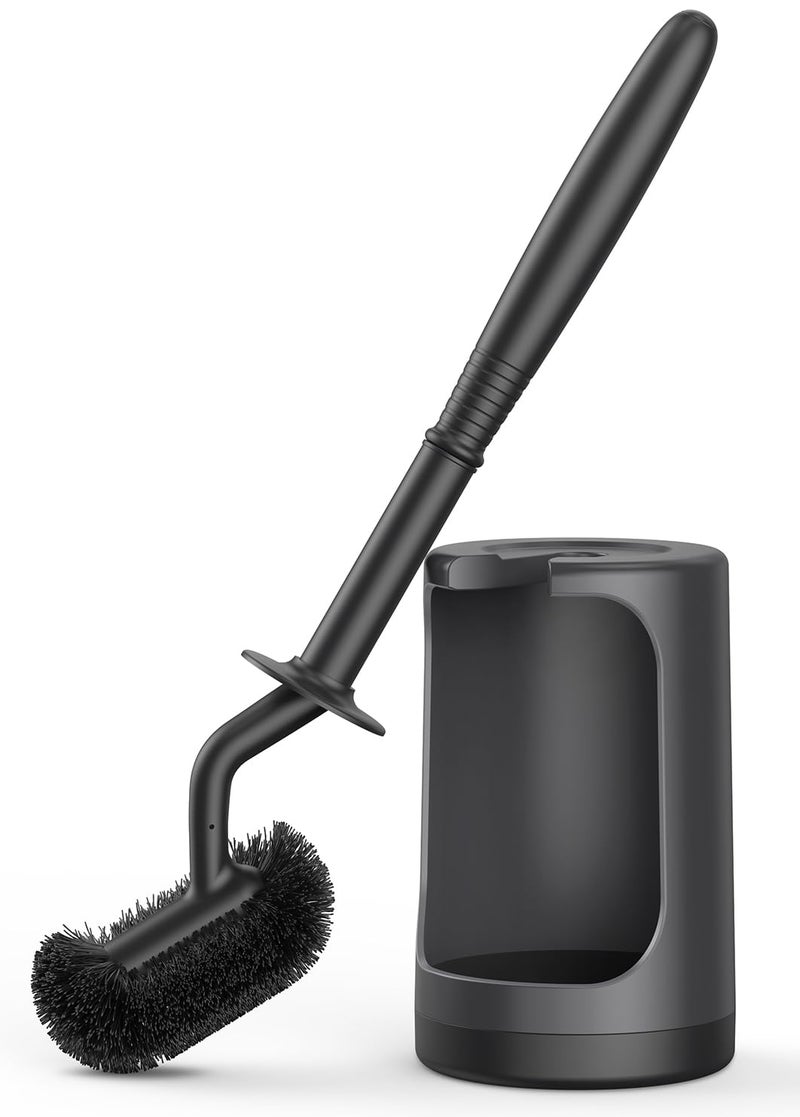 HAMITOR Toilet Bowl Brush Holder Set Curved Design with Holder for Deep Cleaning Under Rim  Compact Hidden Scrubber for Small Space  Modern RV Bathroom Accessories  Black