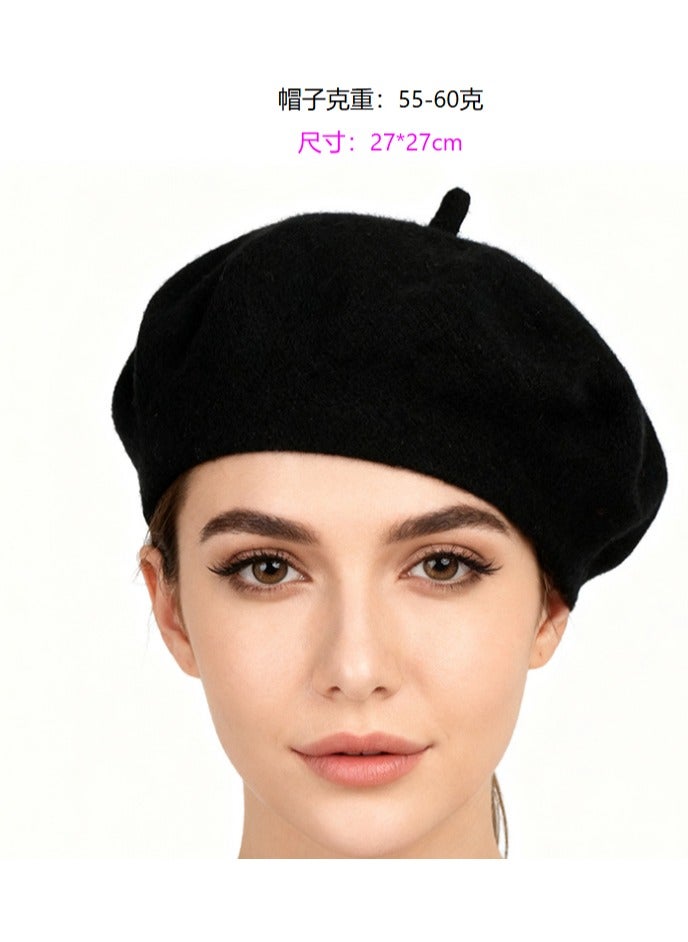 Beret Wool Cap Black - Image 2