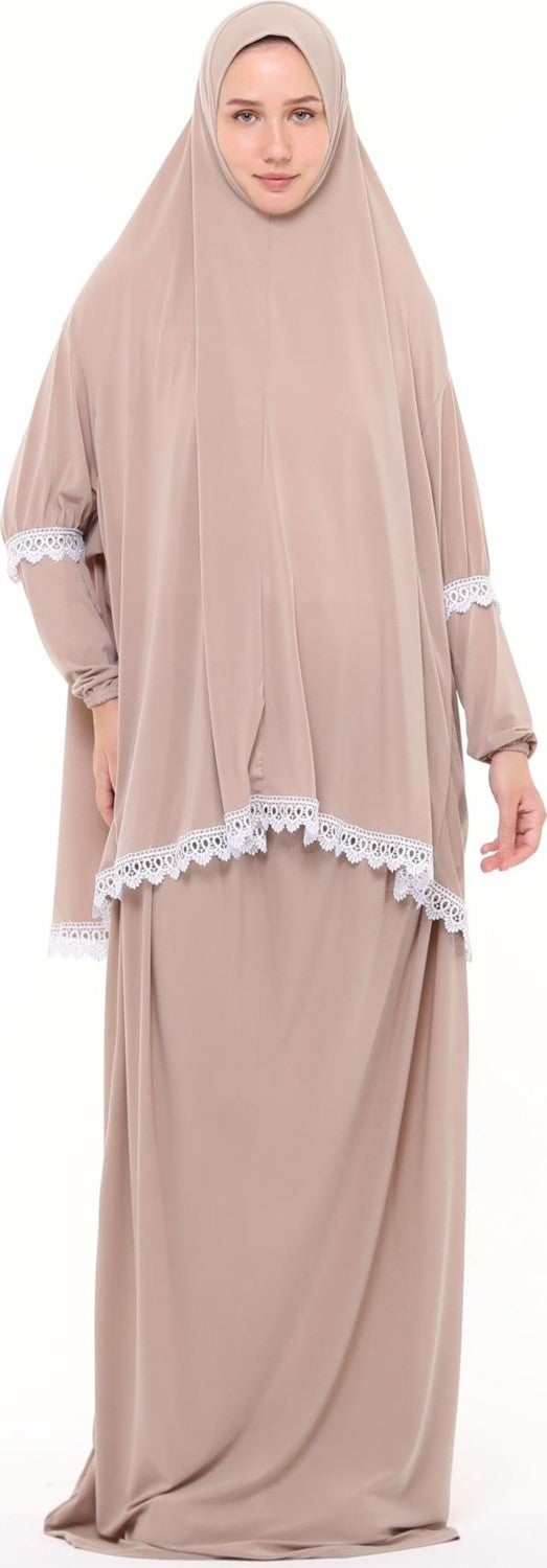 Altobeh Women's Two Piece Lycra Sandy Fabric Ruched Sleeve Prayer Dress  - Image 1