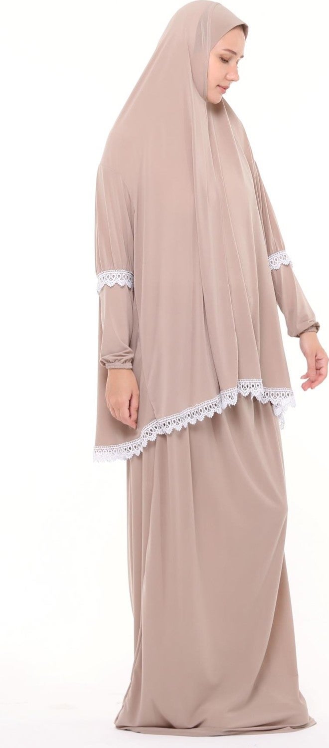 Altobeh Women's Two Piece Lycra Sandy Fabric Ruched Sleeve Prayer Dress  - Image 2