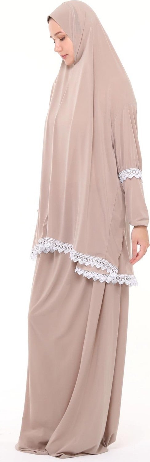 Altobeh Women's Two Piece Lycra Sandy Fabric Ruched Sleeve Prayer Dress  - Image 3