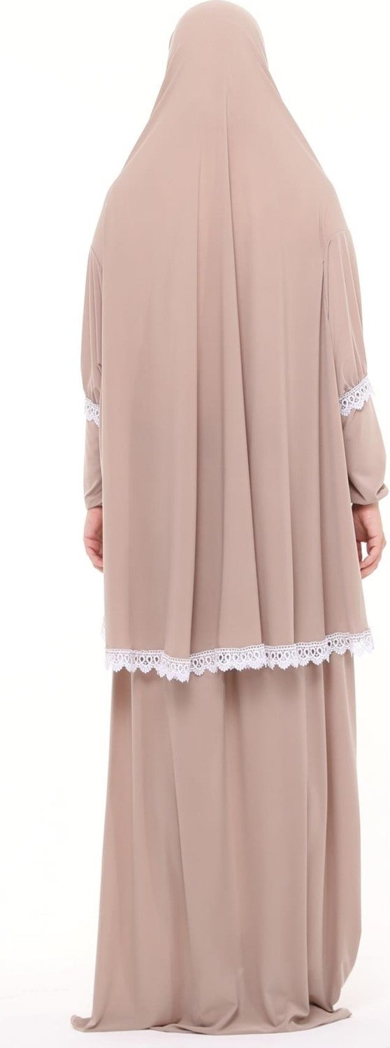 Altobeh Women's Two Piece Lycra Sandy Fabric Ruched Sleeve Prayer Dress  - Image 4