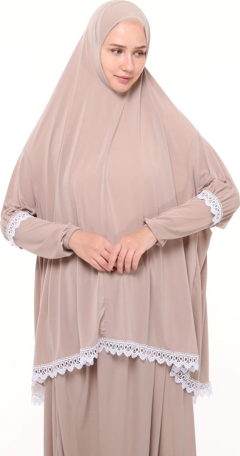 Altobeh Women's Two Piece Lycra Sandy Fabric Ruched Sleeve Prayer Dress  - Image 5