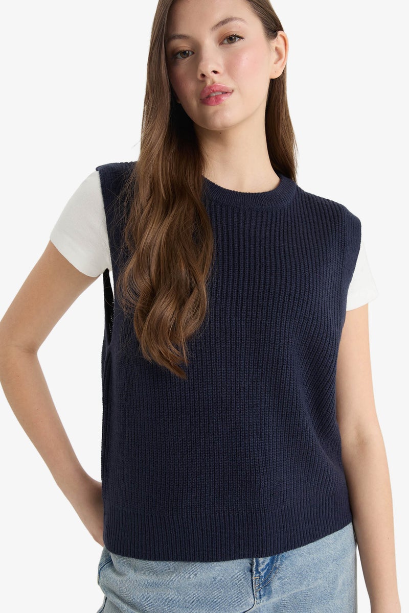 DeFacto Blue Woman Oversize Crew Neck Knit Sweater Casual - Image 1