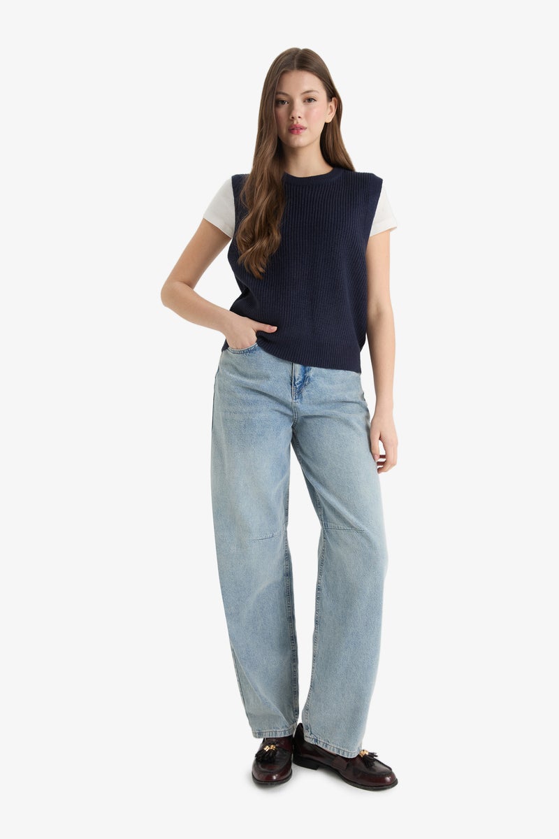 DeFacto Blue Woman Oversize Crew Neck Knit Sweater Casual - Image 2