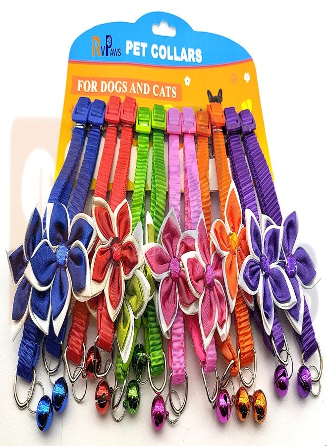 Pups&Pets Dog 15 MM Collar with Bell-Bow Tie Cute Safety Collar Nylon, Adjustable Cat Collar Flower Design for Puppies and Small Dogs (Small, Pink) - Image 3