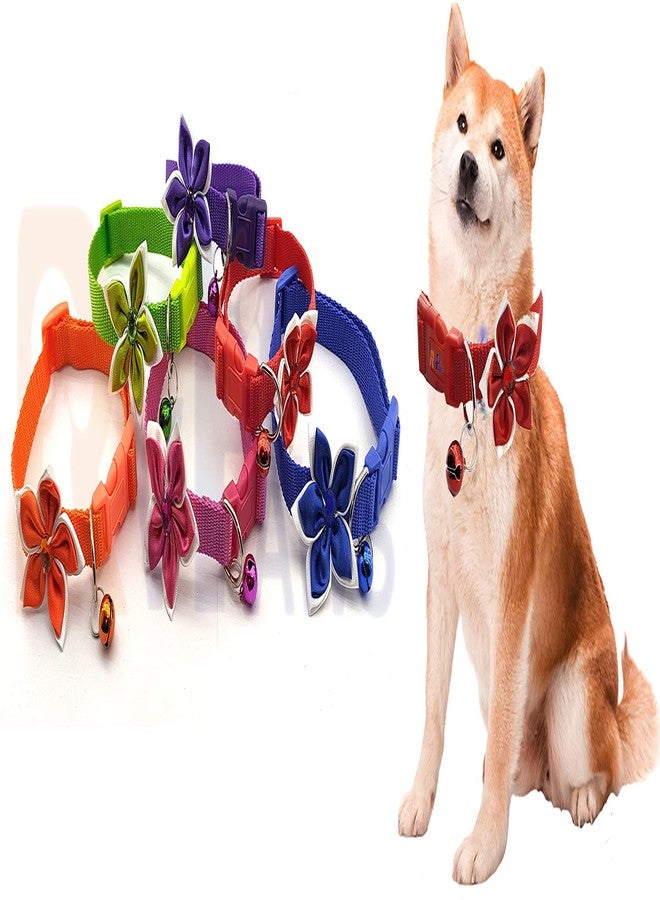 Pups&Pets Dog 15 MM Collar with Bell-Bow Tie Cute Safety Collar Nylon, Adjustable Cat Collar Flower Design for Puppies and Small Dogs (Small, Pink) - Image 2